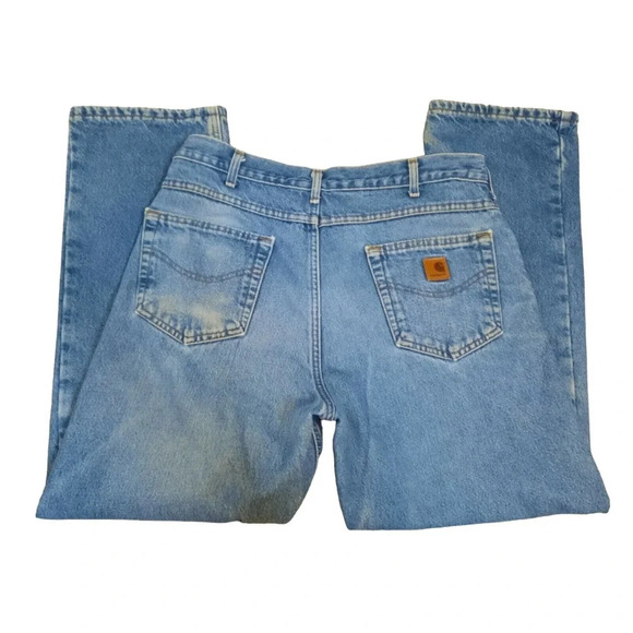 Carhartt Flannel Lined Workwear Jeans Size 34 x 30 Medium Wash Blue Denim Warm - Picture 5 of 6